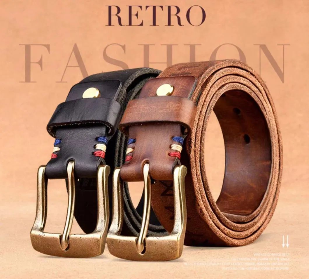 Manufacturer Factory OEM Men Fashion High Quality Italy Real Tanned Genuine Leather Pin Buckle Customized Retro Casual Style Stronger Durable Men Belt (E2023)